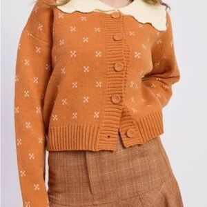 Jacquie the Label Georgia Contrast Collar cardigan in pumpkin